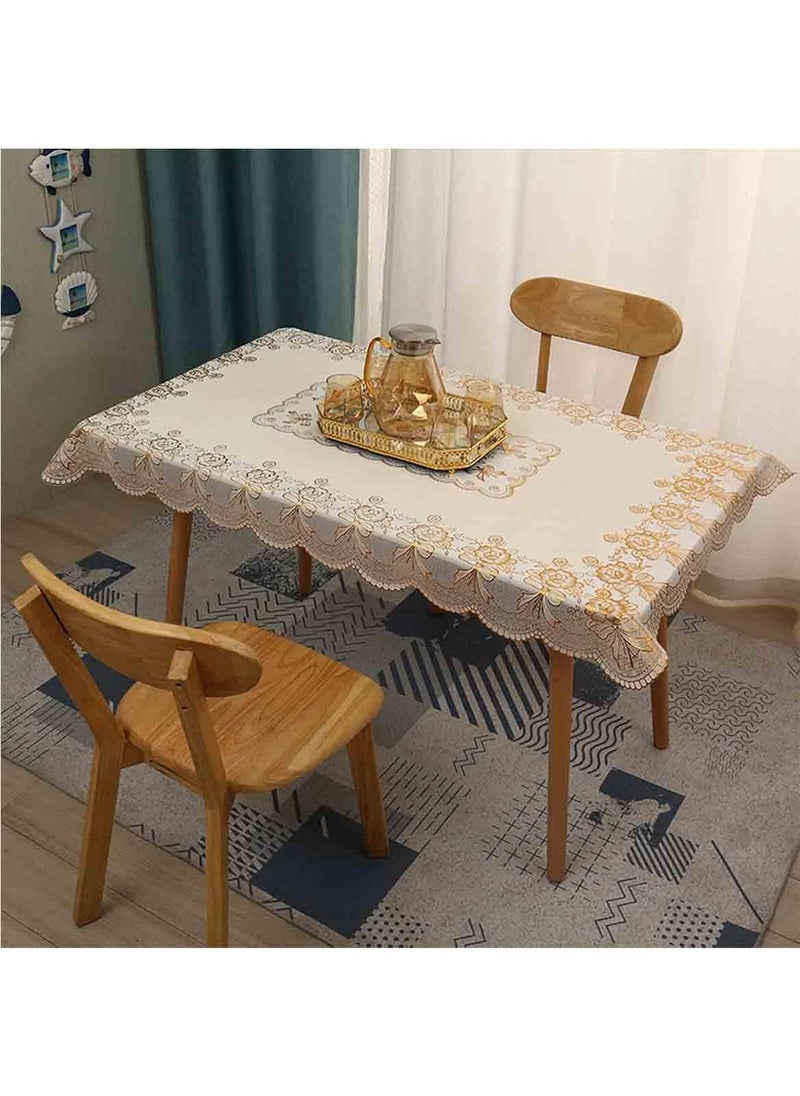 MarlaMall Waterproof Square Table Cloth, Gold Stamping Process Flower Embroidered Tablecloth, Anti-fouling Fabric Table Cover for Kitchen Dinner Party Wedding Restaurant(137x180cm) - Image 3